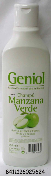 Finalmente Máquina de recepción Petrificar Alelí Perfumerías CHAMPúS CABELLO CHAMPU GENIOL MANZANA VERDE 750 ML.
