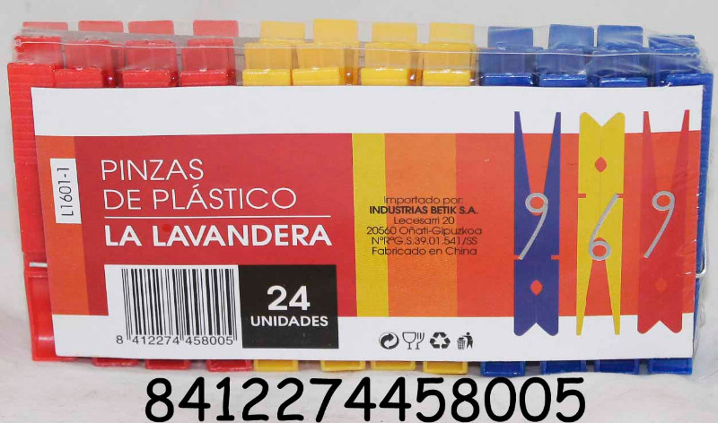 TRABAS ROPA PLASTICAS LA LAVANDERA 24 UDS